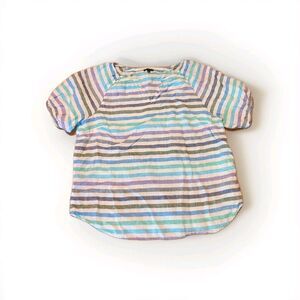 Tahari Top Shirt Womens XL Stripes Linen Boxy Short Sleeve Beach Lightweight